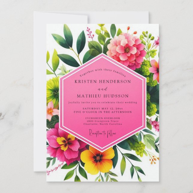 Invitation Vivid Pink Floral Romantic Wedding (Devant)