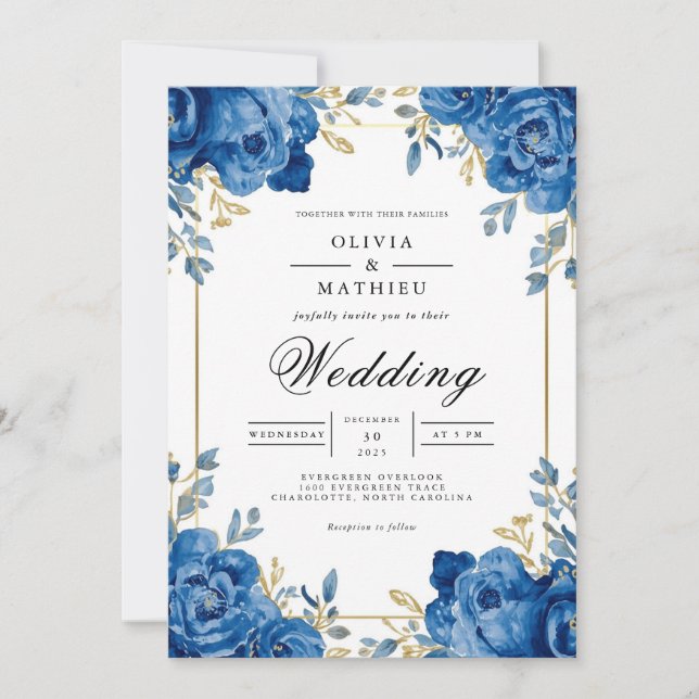 Invitation Vivid Sapphire Floral Arch Mariage (Devant)