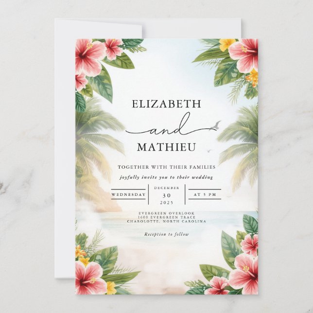 Invitation Vivid Tropical Floral Arch Mariage (Devant)