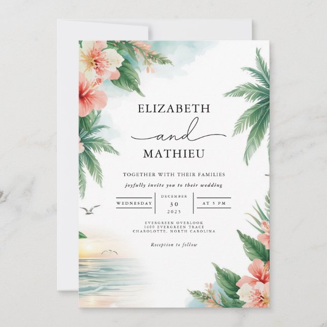 Invitation Vivid Tropical Foliage Arch Mariage (Devant)