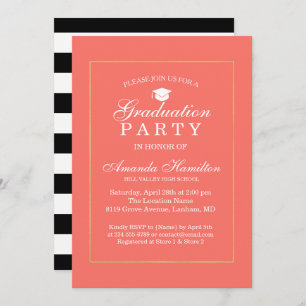 Invitation Vivre Coral Moderne Classic or Cadre Graduation