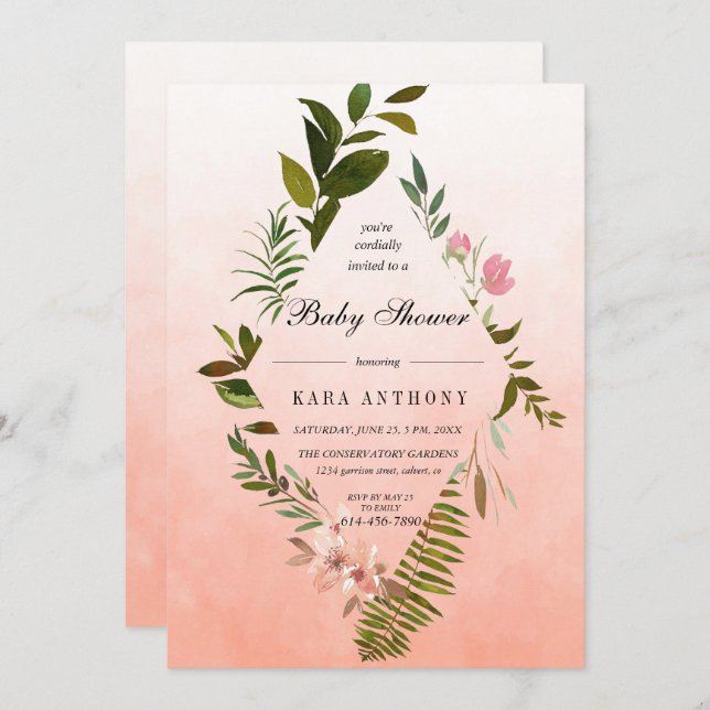 Invitation Vivre Coral Ombre Forest Ferme Baby shower (Devant / Derrière)