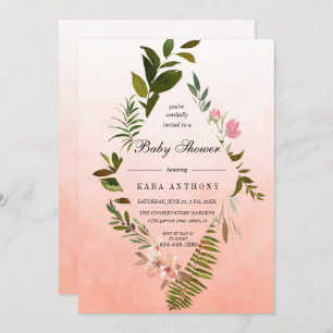 Invitation Vivre Coral Ombre Forest Ferme Baby shower