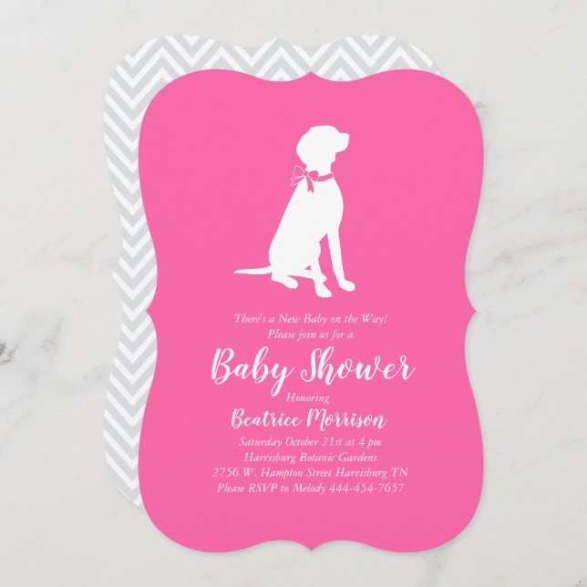 Invitation Vizsla Chien Baby shower fille rose (Devant / Derrière)