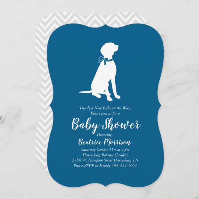 Invitation Vizsla Chien Baby shower Garçon bleu (Devant / Derrière)