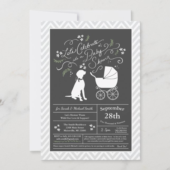 Invitation Vizsla Chien Baby shower genre neutre (Devant)