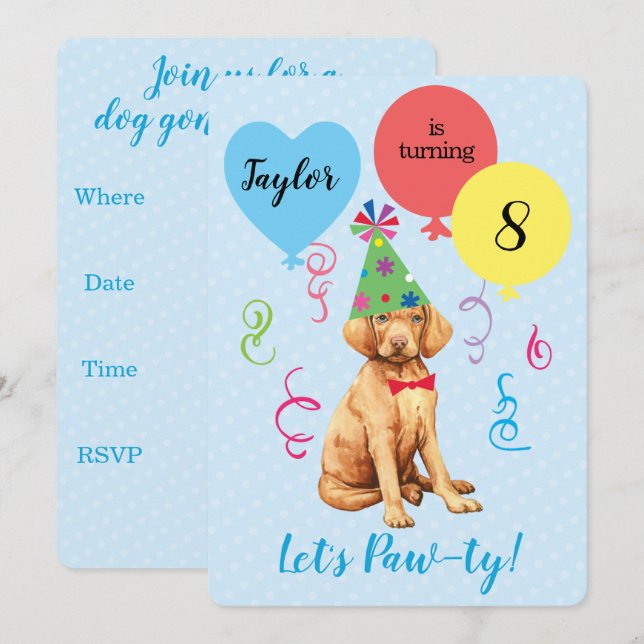 Invitation Vizsla des ballons de fête d'anniversai (Devant / Derrière)