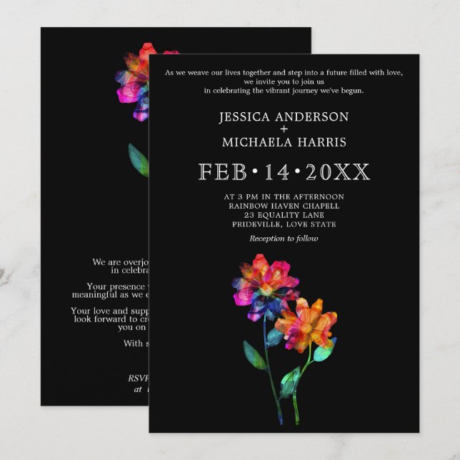 Invitation 🌈 Vœu LGBTQ Fleurir Pétales & Fierté  (Devant / Derrière)