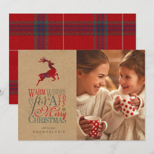 Invitation Vœux chaleureux Photo Kraft & Tartan Rouge ID589