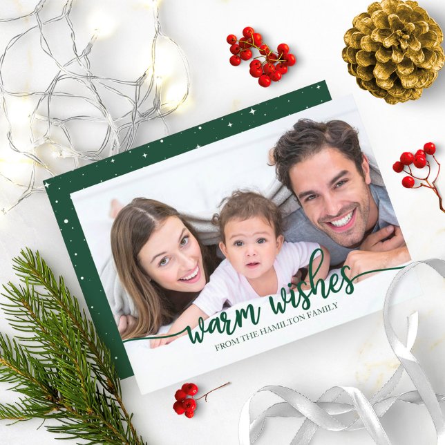 Invitation Vœux Chics Calligraphie Verte Photo Noël (Créateur téléchargé)