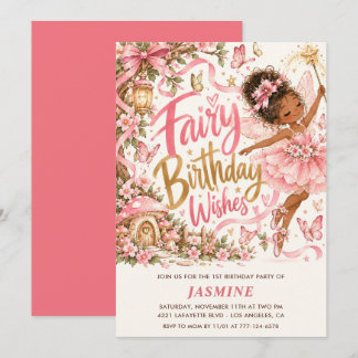 Invitation Vœux d'anniversaire de fée afro-américaine pour 1e