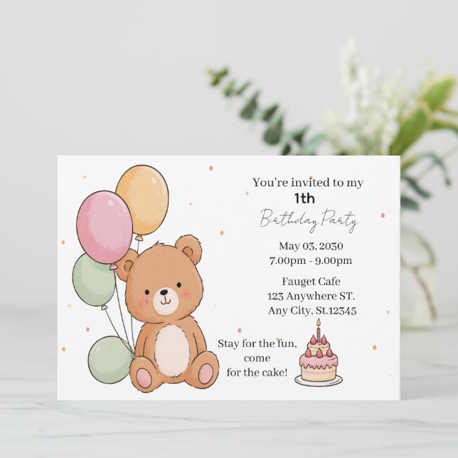 Invitation Vœux d'anniversaire de l'ours doux (Debout devant)