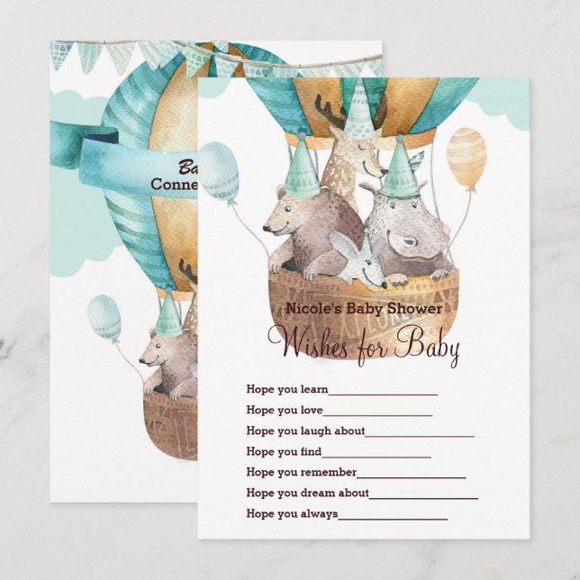 Invitation Vœux d'aventure animale pour jeu de Baby Shower (Devant / Derrière)