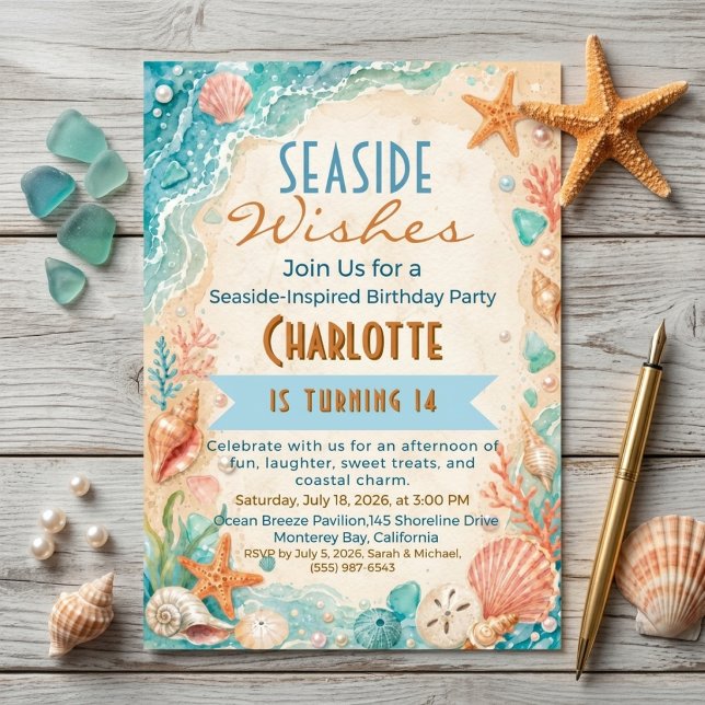 Invitation Vœux de bord de mer 14e anniversaire (Créateur téléchargé)