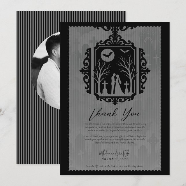 Invitation Vœux de cimetière Mariage gothique noir et gris RS (Devant / Derrière)