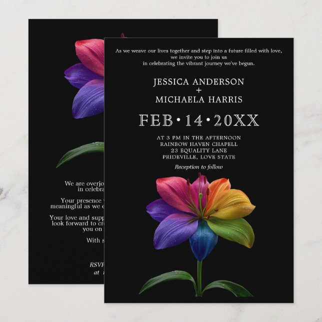 Invitation 🌈 Vœux de mariage Technicolor (Devant / Derrière)