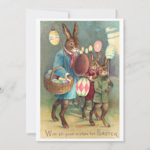 Invitation Vœux de Pâques victoriens vintage avec lapins