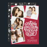 Invitation Voeux Lettrés À La Main | Christmas Photo Collage<br><div class="desc">Belle typographie Vintage inspirée carte photo de vacances dispose de quatre de vos photos de famille préférées dans un format carré. "Je vous souhaite un très joyeux Noël" apparaît à droite dans la typographie en lettres blanches sur un riche arrière - plan rouge. Ajoutez vos noms de famille, noms individuels...</div>