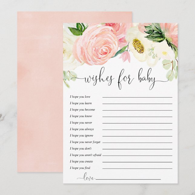 Invitation Voeux pour Baby Card Pink or vert vert fleuri (Devant / Derrière)