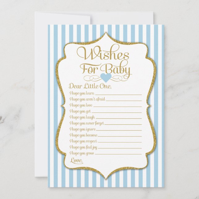 Invitation Voeux Pour Bébé Blue Gold Baby shower de garçon Je (Devant)