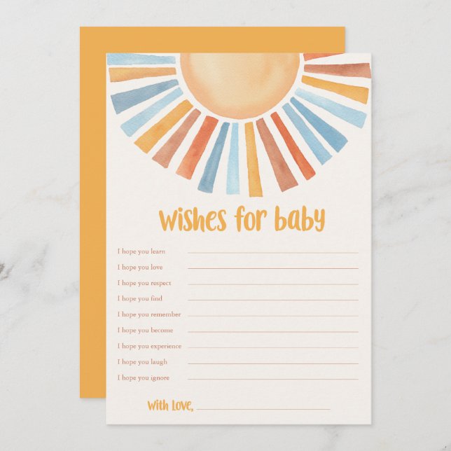 Invitation Voeux pour bébé Sunshine baby shower soleil boho (Devant / Derrière)