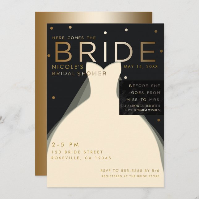 Invitation Voici BRIDE Cream Black Gold Fête des mariées (Devant / Derrière)