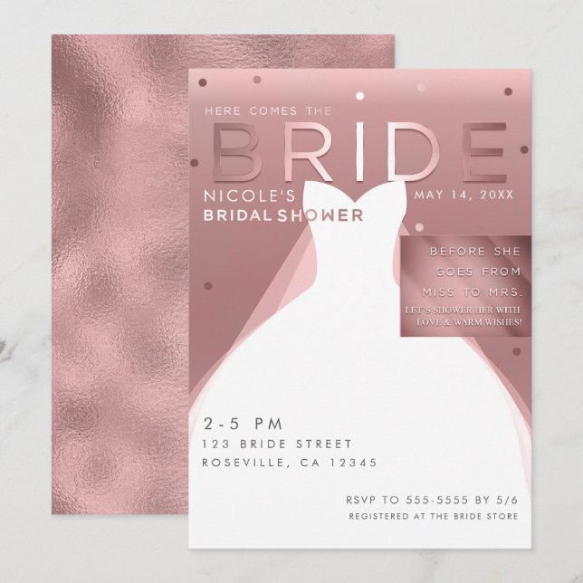 Invitation Voici BRIDE Rose Gold Glam Chic Fête des mariées (Devant / Derrière)