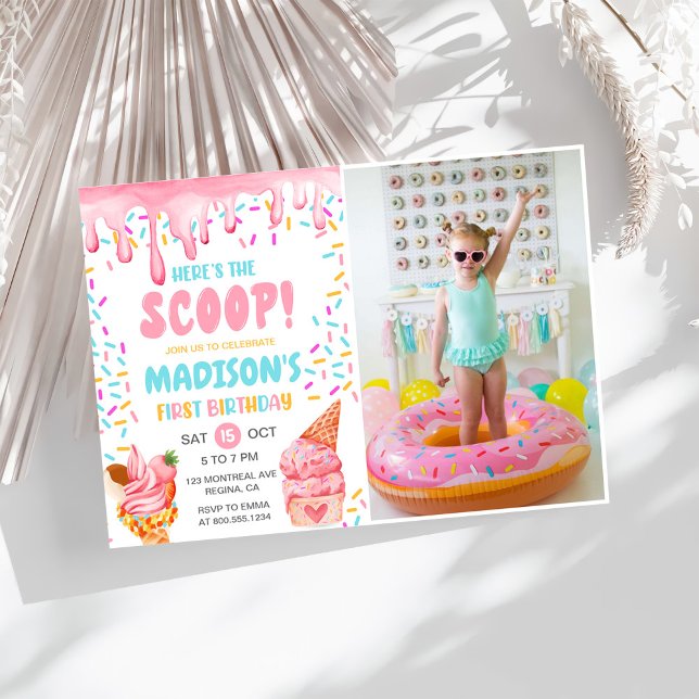 Invitation Voici la crème glacée Scoop Girls 1er anniversaire (Créateur téléchargé)