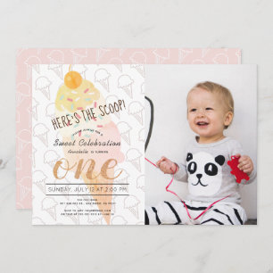 Invitation Voici la crème glacée Scoop Pink Photo 1er anniver