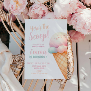 Invitation Voici l'anniversaire de la crème glacée rose Scoop