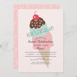 Invitation Voici l'Anniversaire de la crème glacée rose Scoop