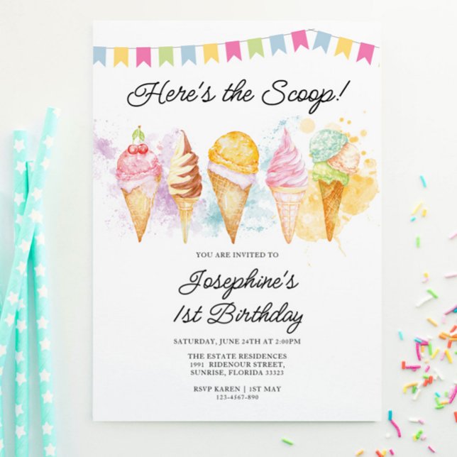 Invitation Voici l'anniversaire de la crème glacée Scoop (Créateur téléchargé)