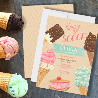 Invitation Voici l'anniversaire de la crème glacée Scoop Girl