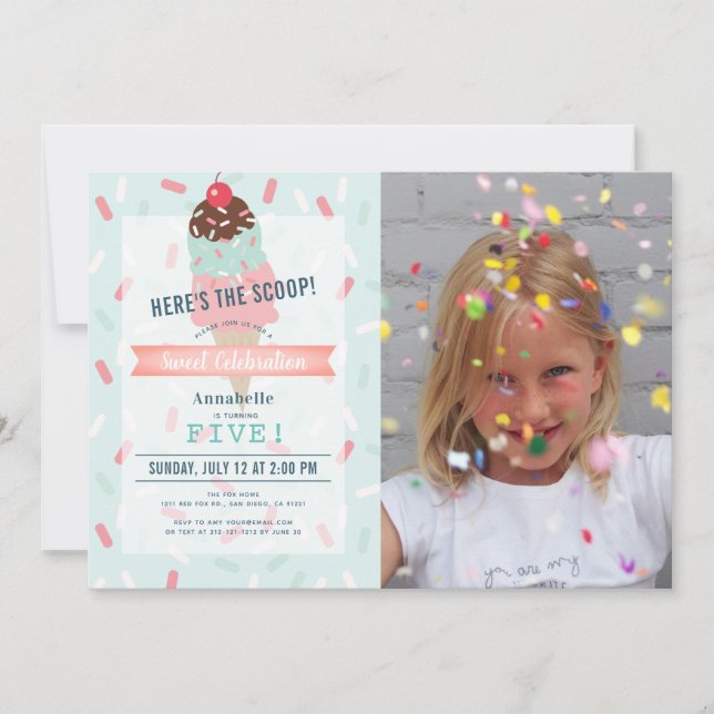 Invitation Voici l'anniversaire de la crème glacée Scoop Mint (Devant)