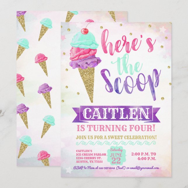 Invitation Voici l'anniversaire de la Parties scintillant d'o (Devant / Derrière)