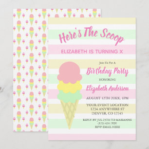 Invitation Voici l'anniversaire d'été de la crème glacée Scoo