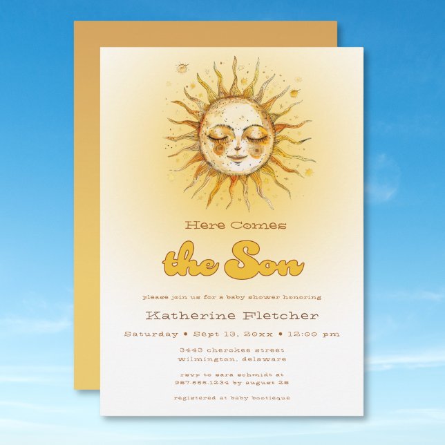 Invitation Voici le Baby shower céleste du Fils (Here Comes the Son Celestial Baby Shower Invitation)