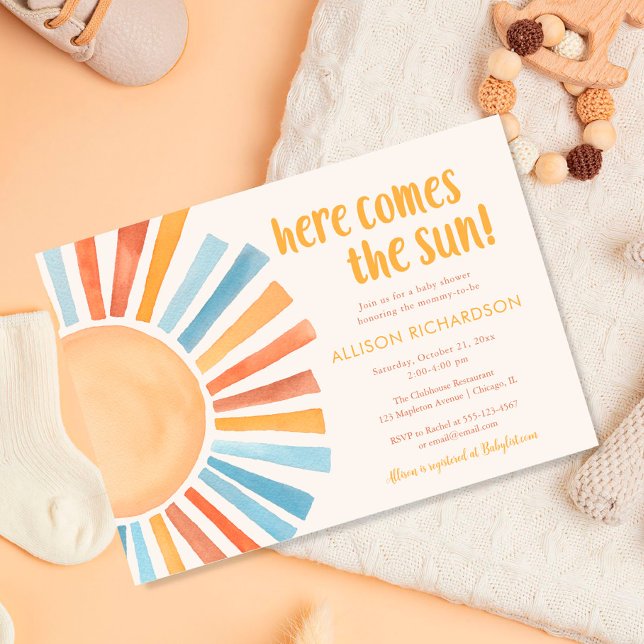 Invitation Voici le baby shower de boho neutre de sexe soleil (Créateur téléchargé)