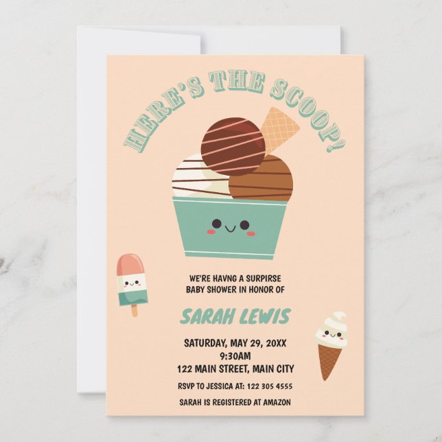 Invitation Voici le Baby shower de crème glacée Scoop (Devant)