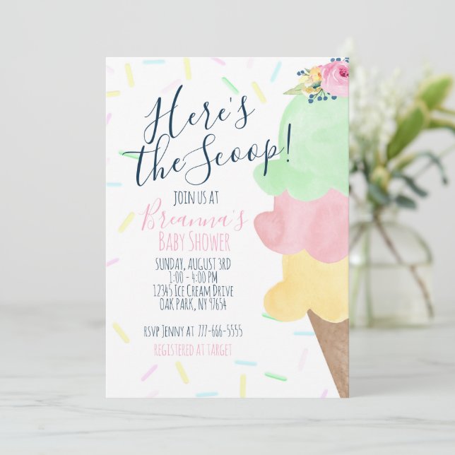 Invitation Voici le Baby shower de crème glacée Scoop (Debout devant)