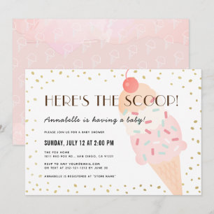 Invitation Voici le Baby shower de fille rose crème glacée Sc