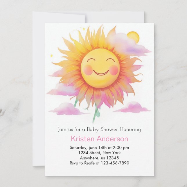 Invitation Voici le Baby shower de la fille Sun Boho (Devant)