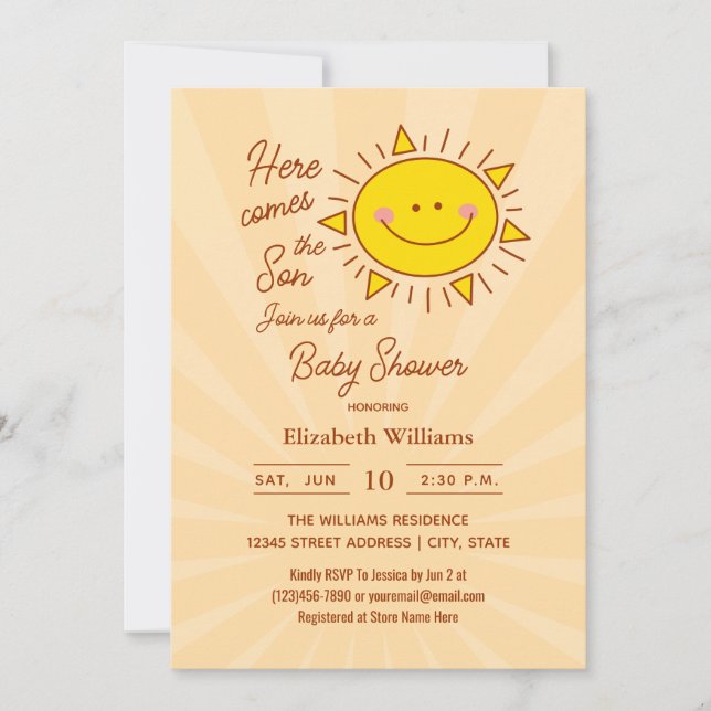 Invitation Voici Le Baby shower Garçon Son Little Sunshine (Devant)