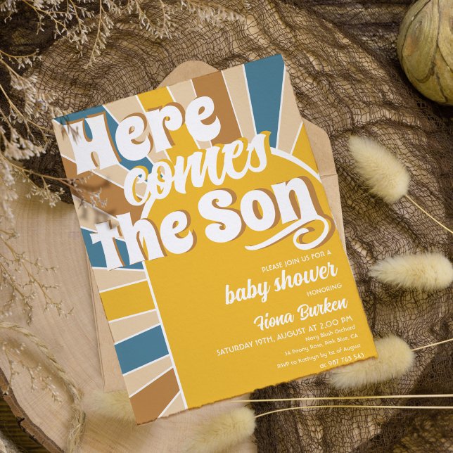 Invitation Voici le Baby shower Son (here comes the son baby shower invitation)