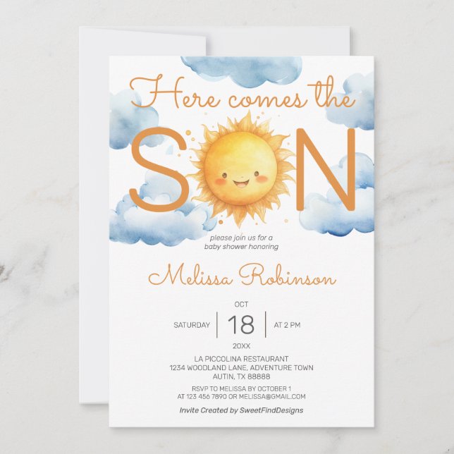 Invitation Voici le Baby shower Son Boy (Devant)