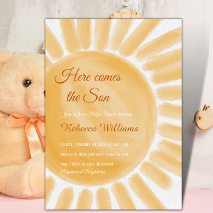 Invitation Voici le Baby shower Son Ray Jaune Sunshine