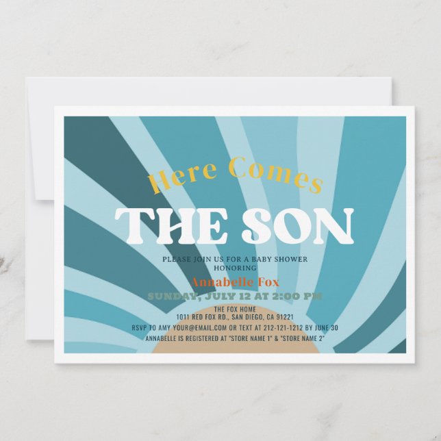 Invitation Voici le Baby shower Son Retro Boy (Devant)