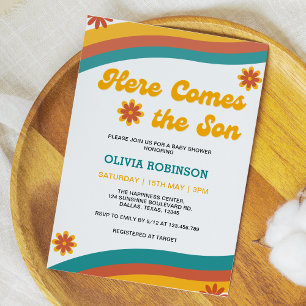 Invitation Voici le Baby shower Son Retro Boy