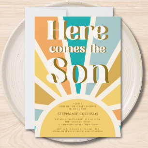 Invitation Voici le Baby shower Son Retro Sun