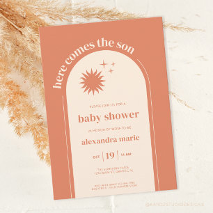 Invitation Voici le Baby shower Son Terracotta Boho